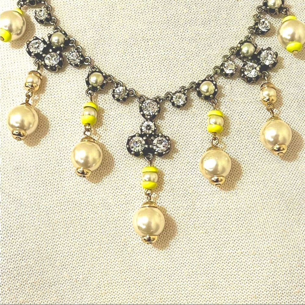 J. Crew Pearl and Rhinestone rope Adjustable necklace with small yellow beads